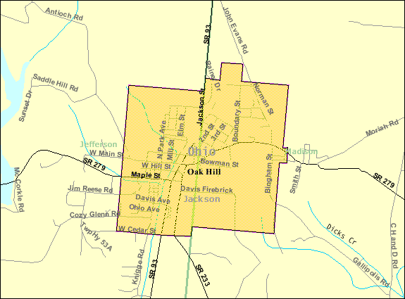 Detailed map of Oak Hill, Ohio