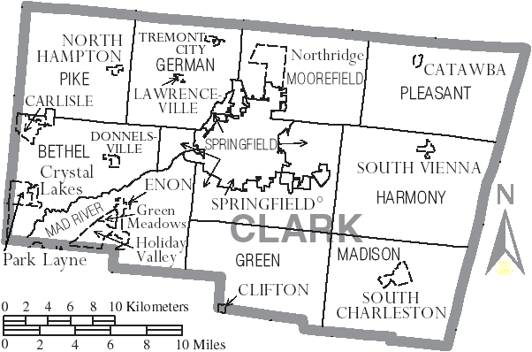  Map of Clark County Ohio With Municipal and Township Labels