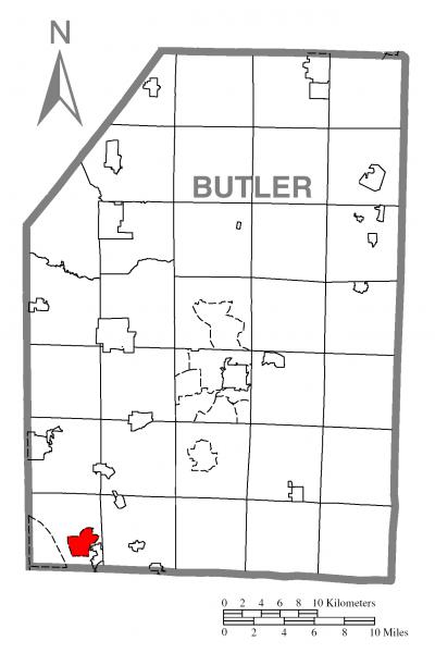  Map of Fox Run, Butler County, Pennsylvania Highlighted